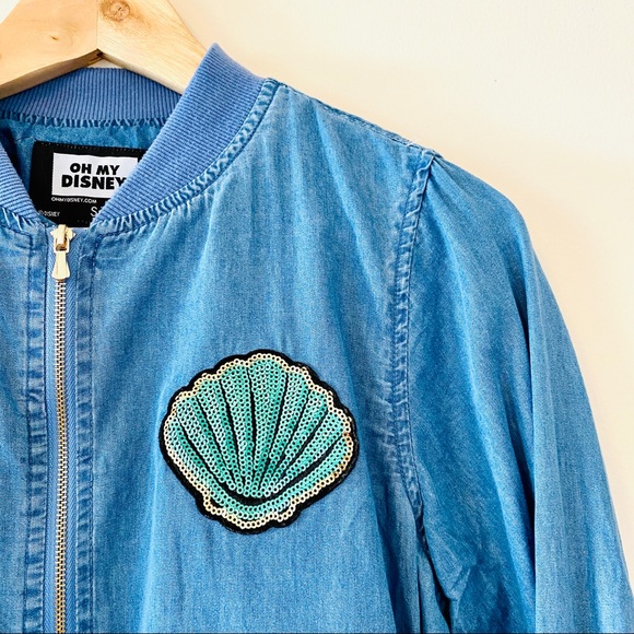 Disney Chambray Jacket Jean Bomber Believe in Mermaid Small - Picture 3 of 7